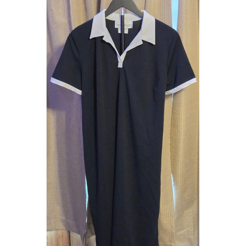 Motherhood Collared V-Neck Dress Women's Size Small Black White Tie Back